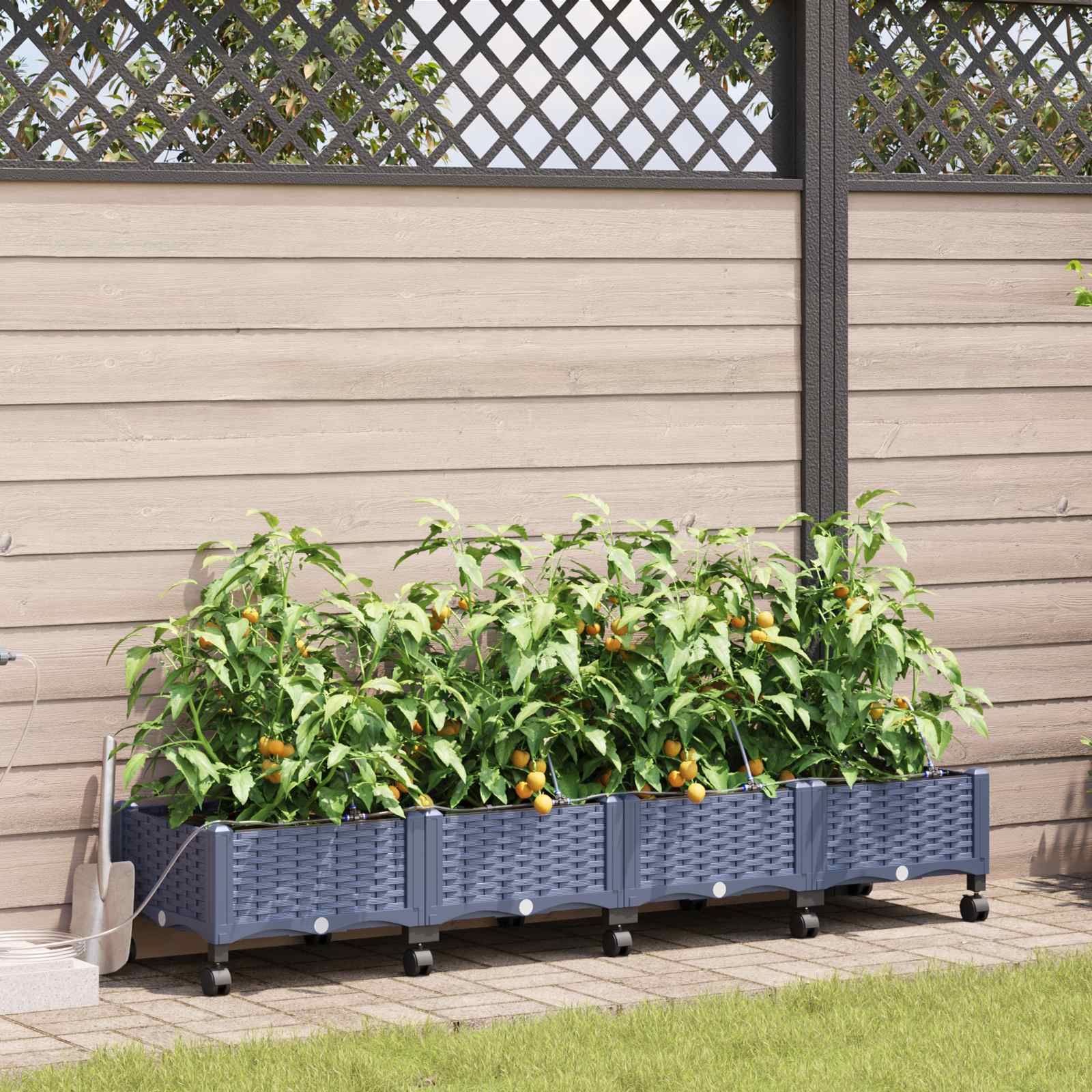 Garten Blumenkübel mit Bewässerung und Rädern 4 Stk. Grau PP
