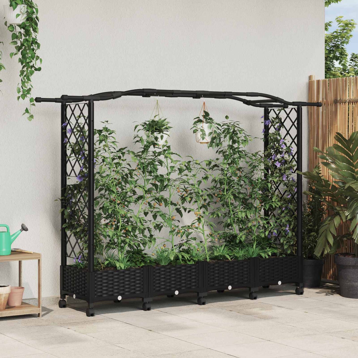 Hochbeet mit Rankgitter und Dach Schwarz 207 x 40 x 129 cm PP