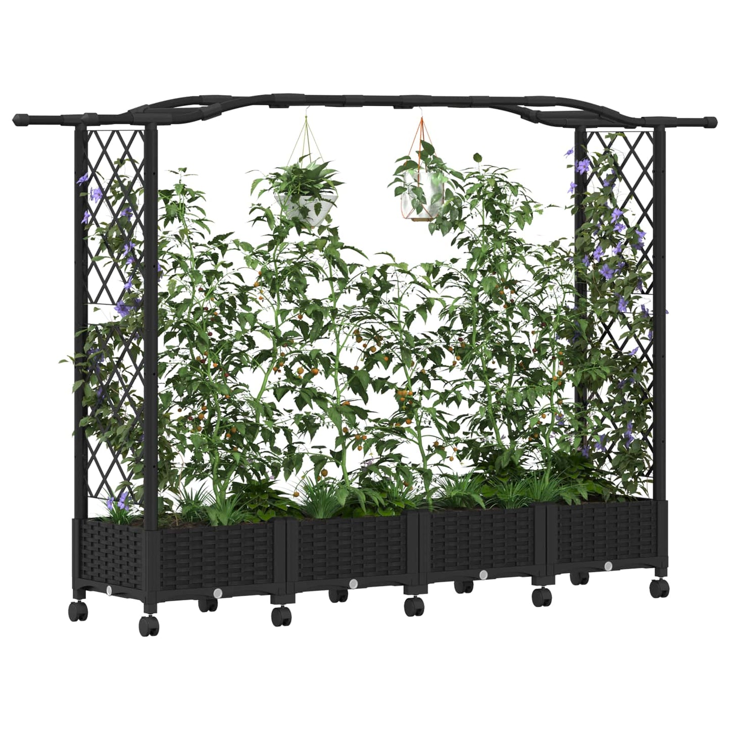 Hochbeet mit Rankgitter und Dach Schwarz 207 x 40 x 129 cm PP