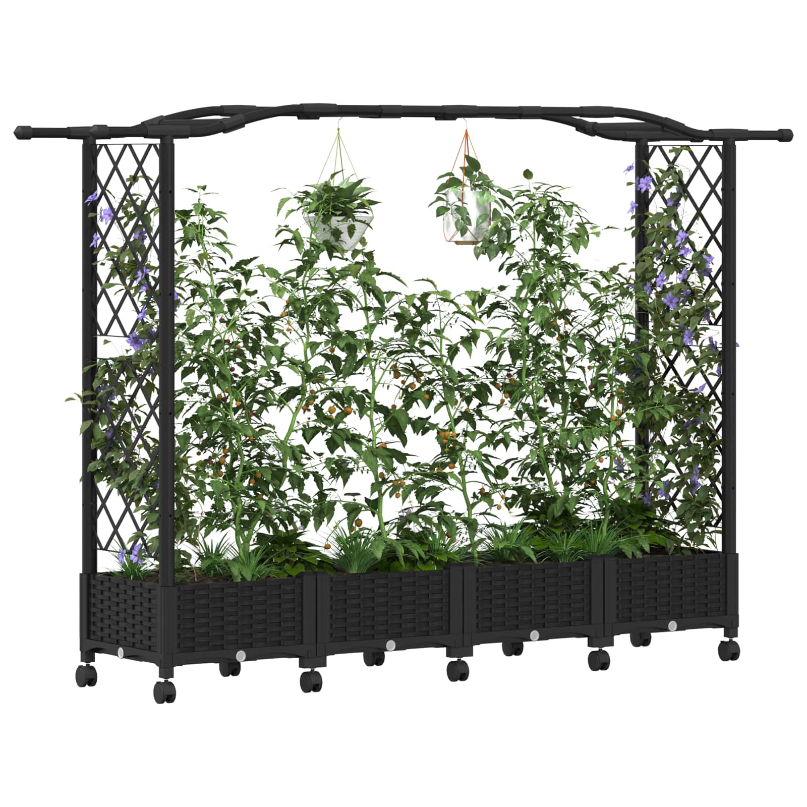 Hochbeet mit Rankgitter und Dach Schwarz 207 x 40 x 129 cm PP