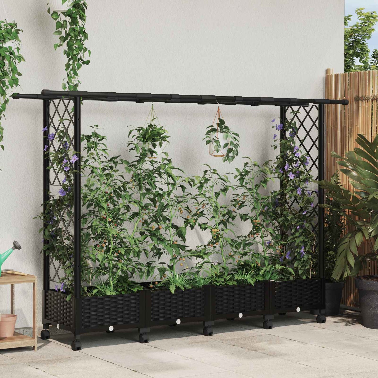 Hochbeet mit Rankgitter und Dach Schwarz 203 x 40 x 127 cm PP