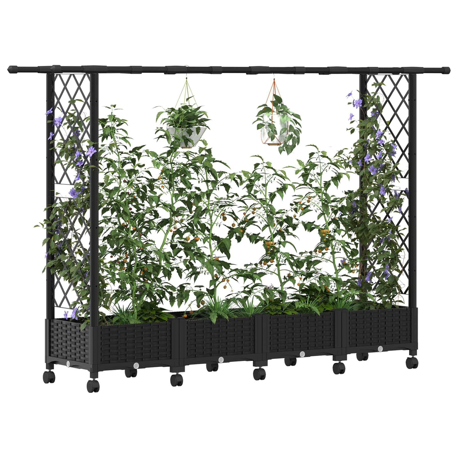 Hochbeet mit Rankgitter und Dach Schwarz 203 x 40 x 127 cm PP