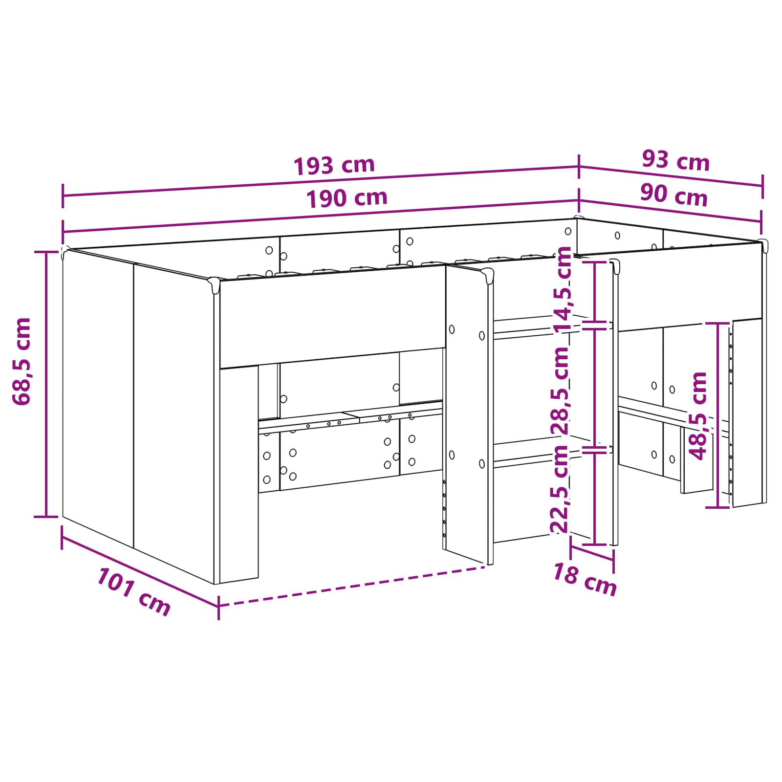 Hochbett für Kinder Weiß 90 x 190 cm Holzwerkstoff