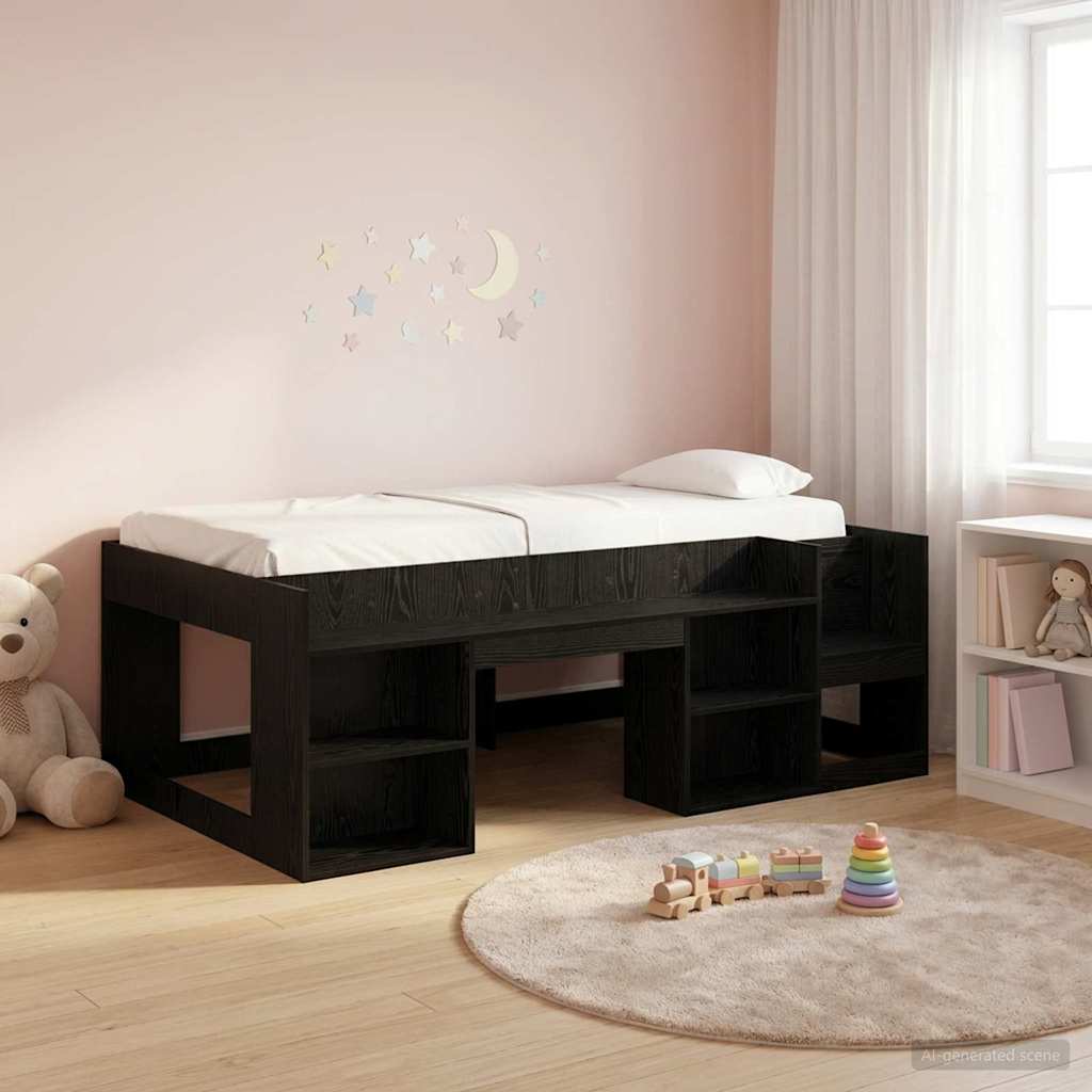 Kinderbettgestell mit Stauraum Schwarze Eiche 80 x 200 cm