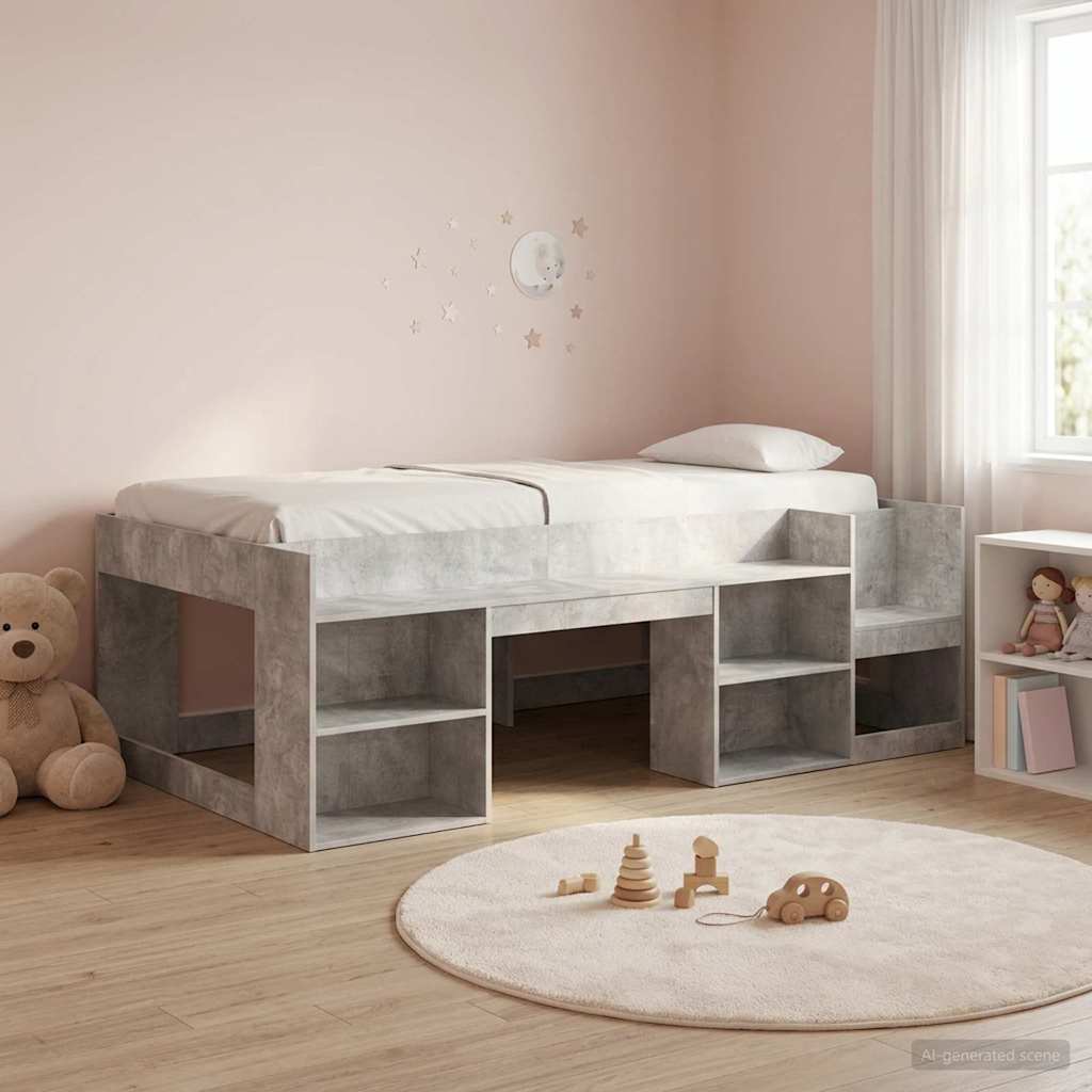 Kinderbettgestell mit Stauraum Betongrau 80 x 200 cm