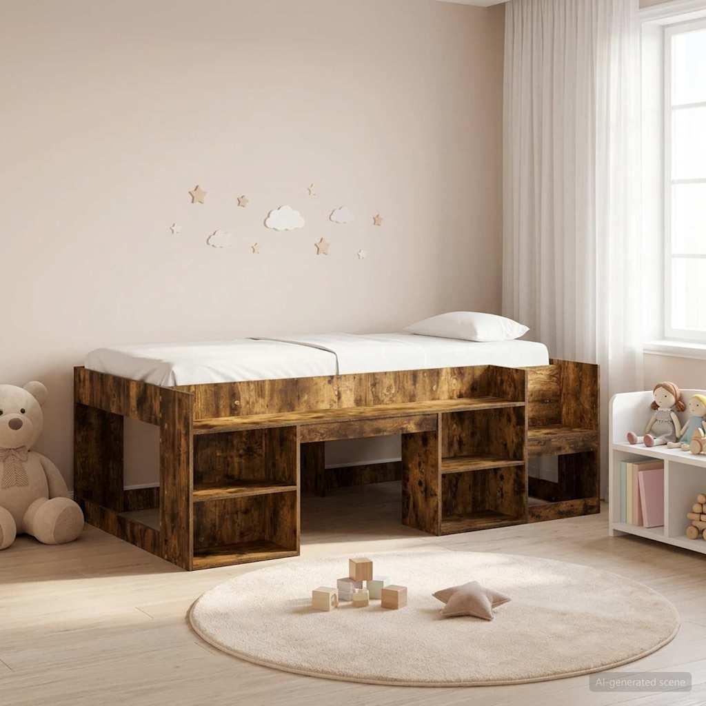 Kinderbettgestell mit Stauraum Geräucherte Eiche 80 x 200 cm