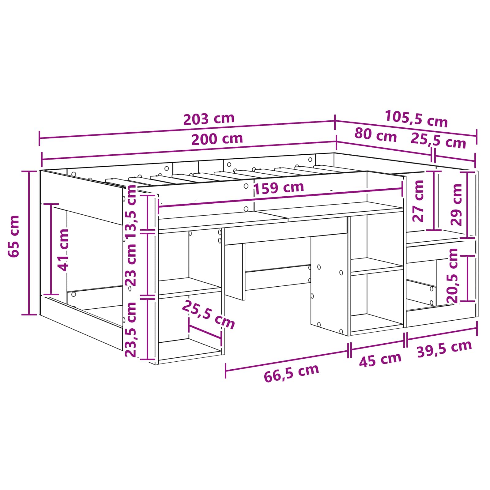 Kinderbettgestell mit Stauraum Artisan-Eiche 80 x 200 cm