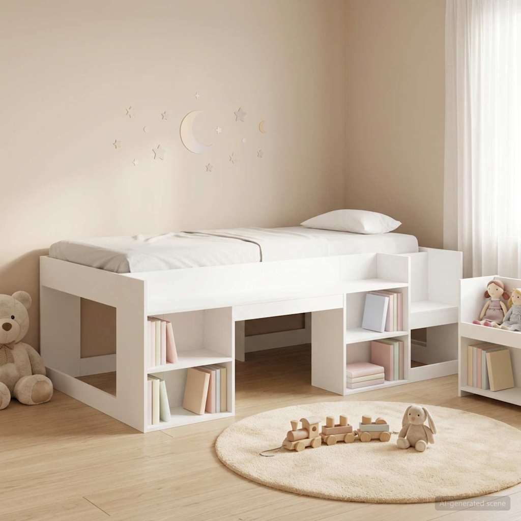 Kinderbettgestell mit Stauraum Weiß 90 x 200 cm Holzwerkstoff