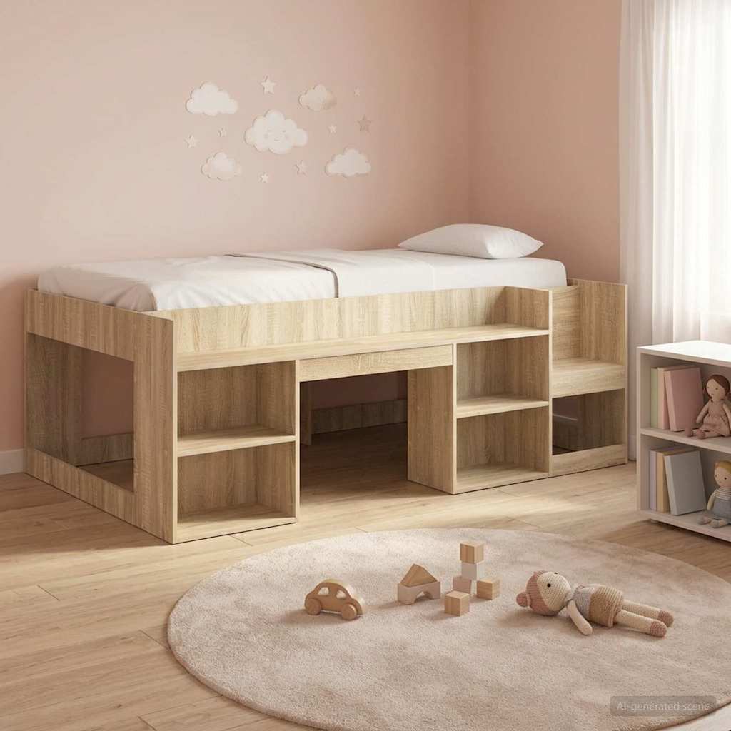 Kinderbettgestell mit Stauraum Sonoma-Eiche 90 x 200 cm