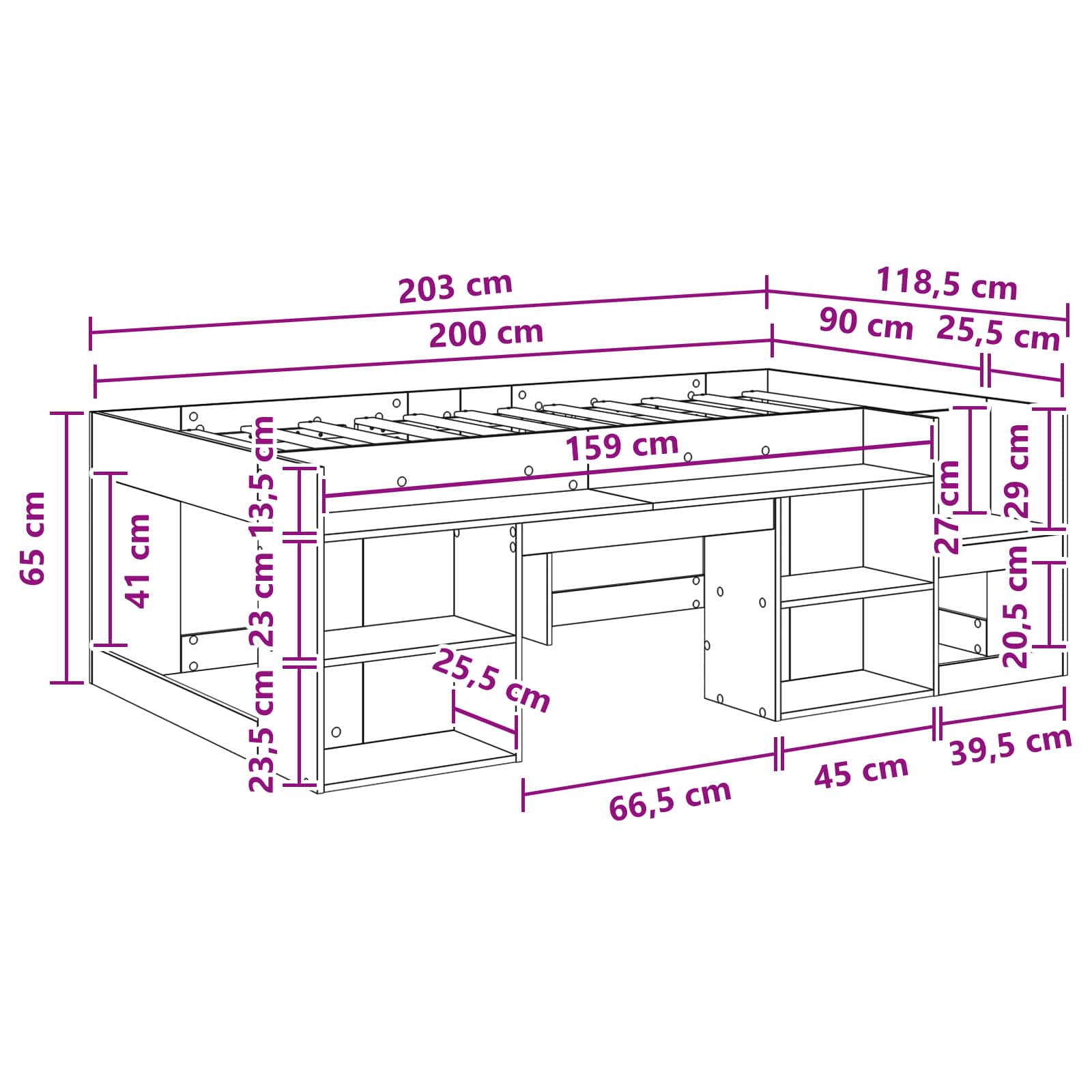 Kinderbettgestell mit Stauraum Sonoma-Eiche 90 x 200 cm