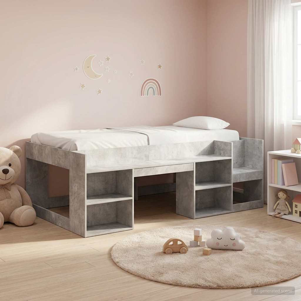 Kinderbettgestell mit Stauraum Betongrau 90 x 200 cm