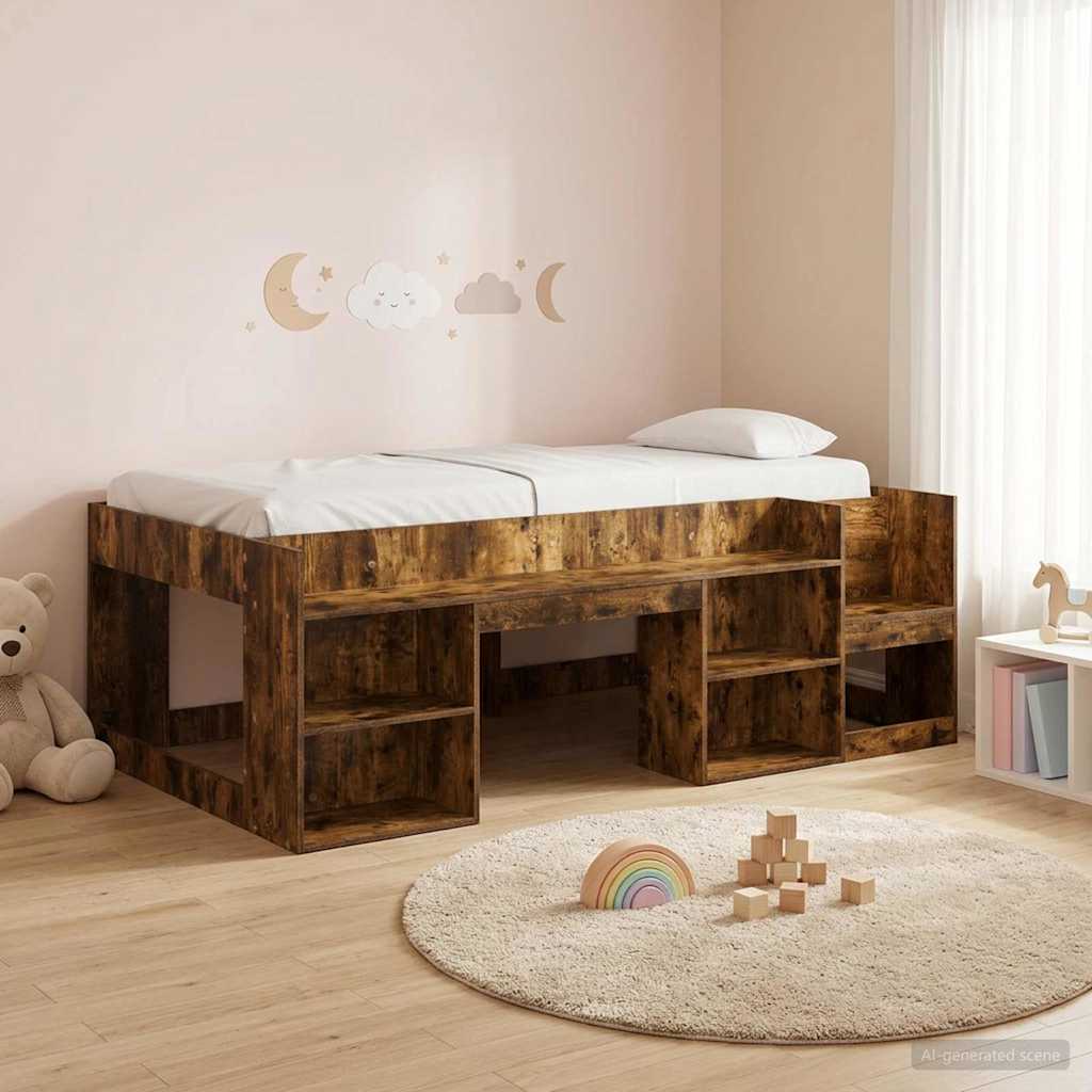 Kinderbettgestell mit Stauraum Geräucherte Eiche 90 x 200 cm