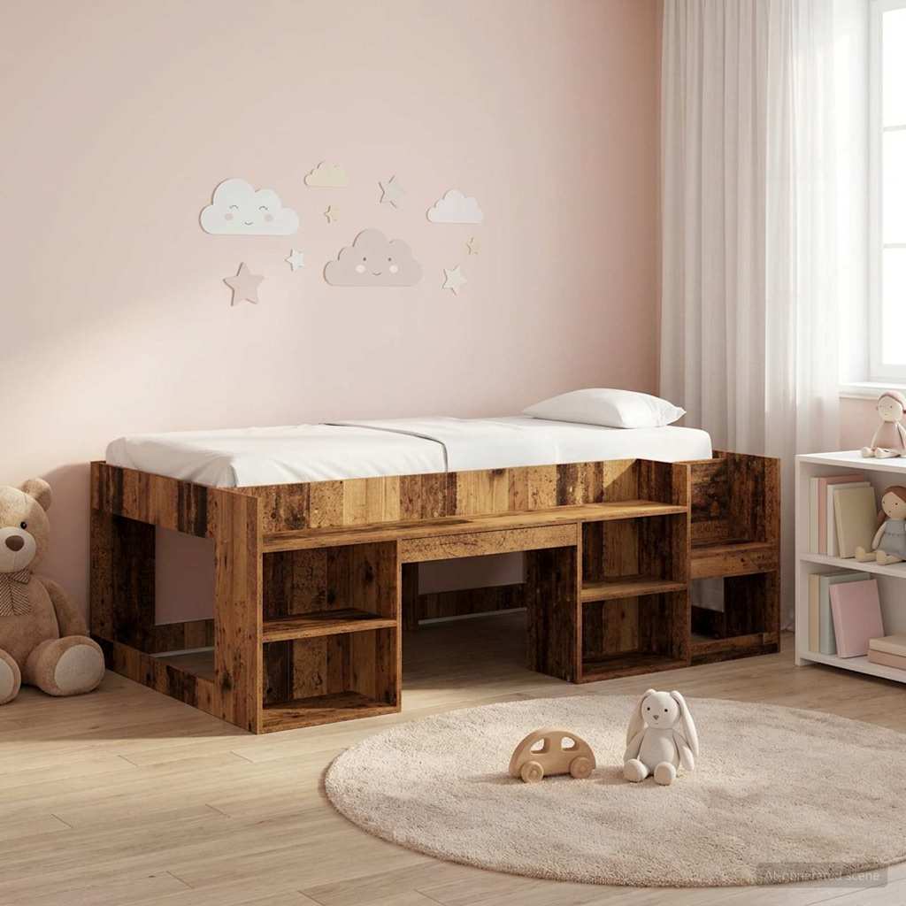Kinderbettgestell mit Stauraum Altholz 90 x 200 cm
