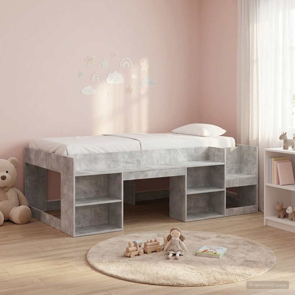 Kinderbettgestell mit Stauraum Betongrau 90 x 190 cm
