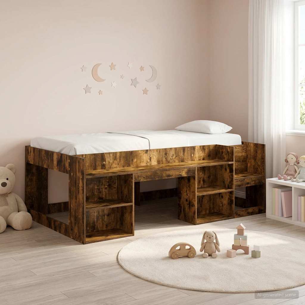 Kinderbettgestell mit Stauraum Geräucherte Eiche 90 x 190 cm