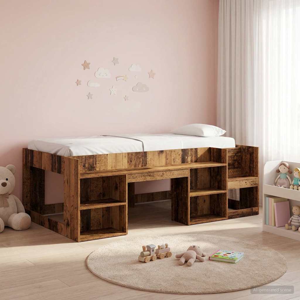 Kinderbettgestell mit Stauraum Altholz 90 x 190 cm
