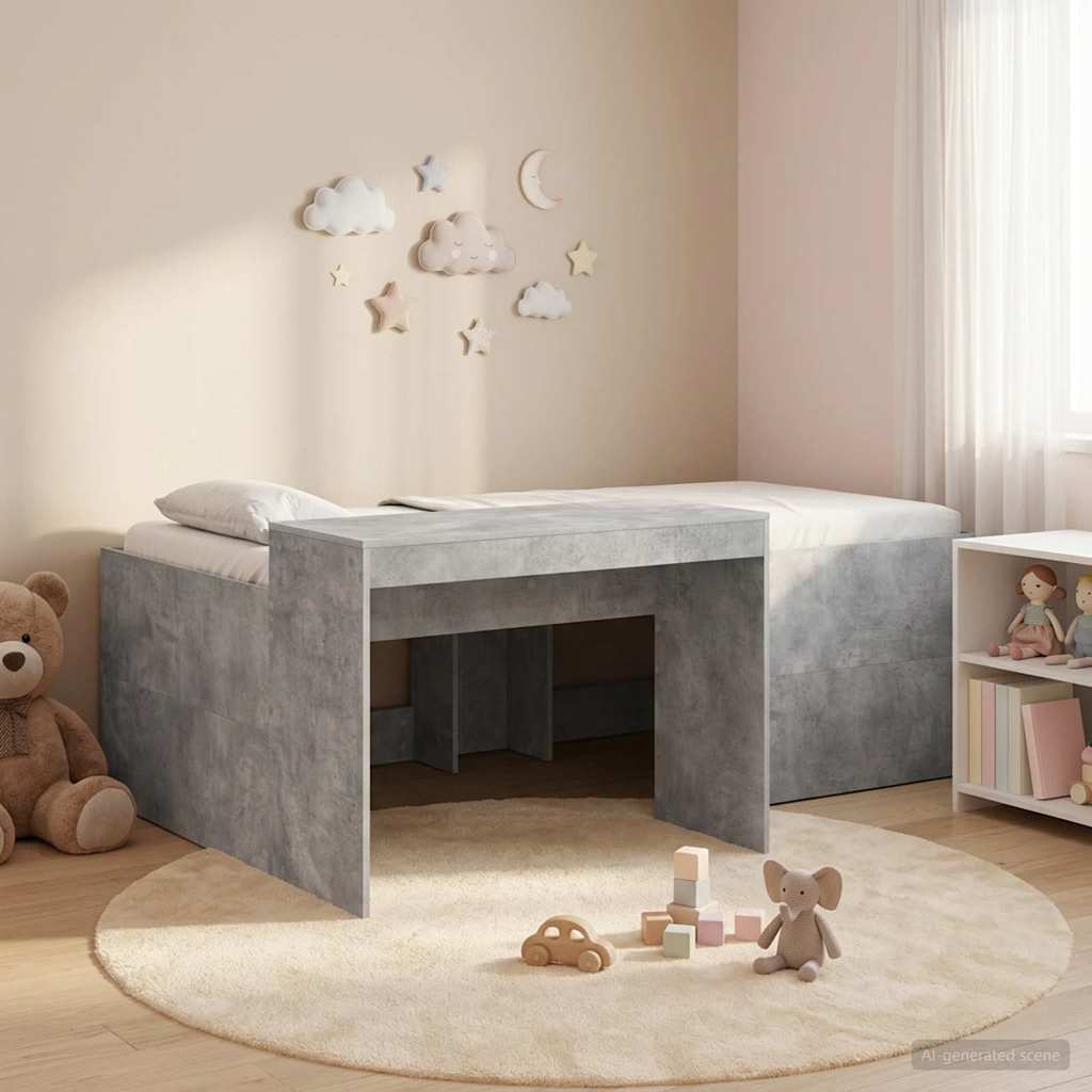 Hochbett mit Schreibtisch für Kinder Betongrau 80 x 200 cm