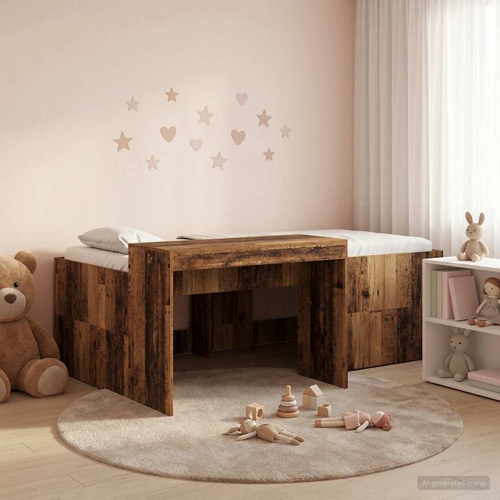 Hochbett mit Schreibtisch für Kinder Altholz 80 x 200 cm