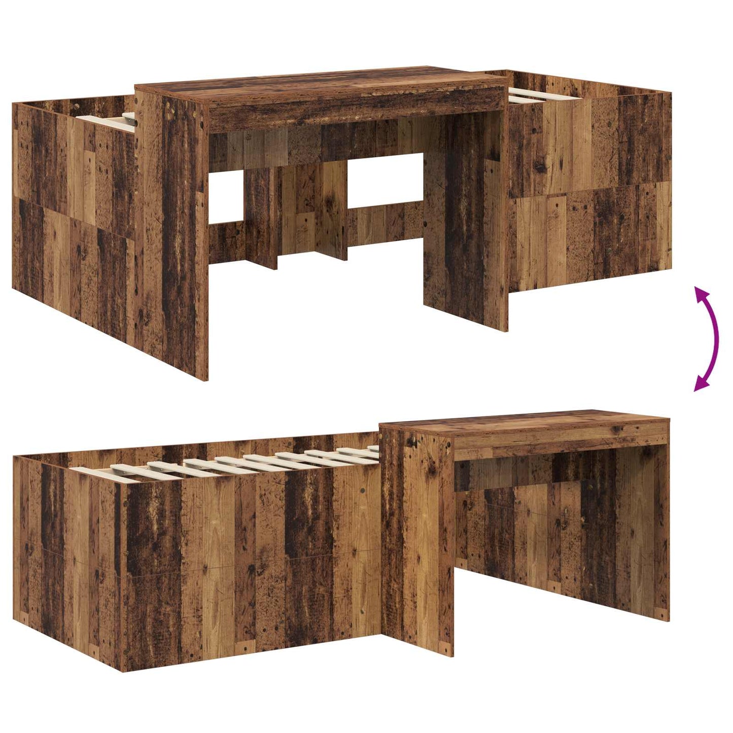 Hochbett mit Schreibtisch für Kinder Altholz 80 x 200 cm