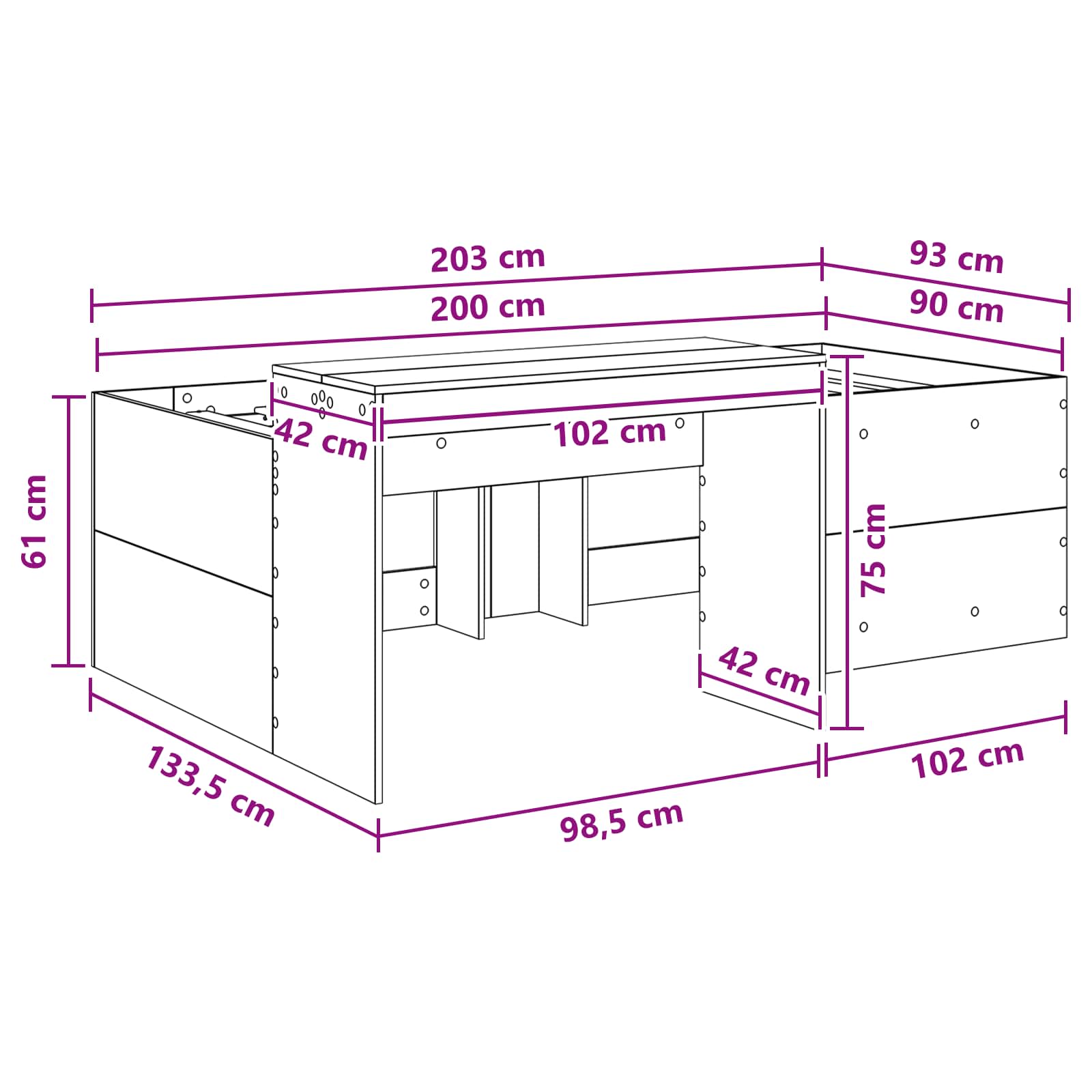 Hochbett mit Schreibtisch für Kinder Weiß 90 x 200 cm