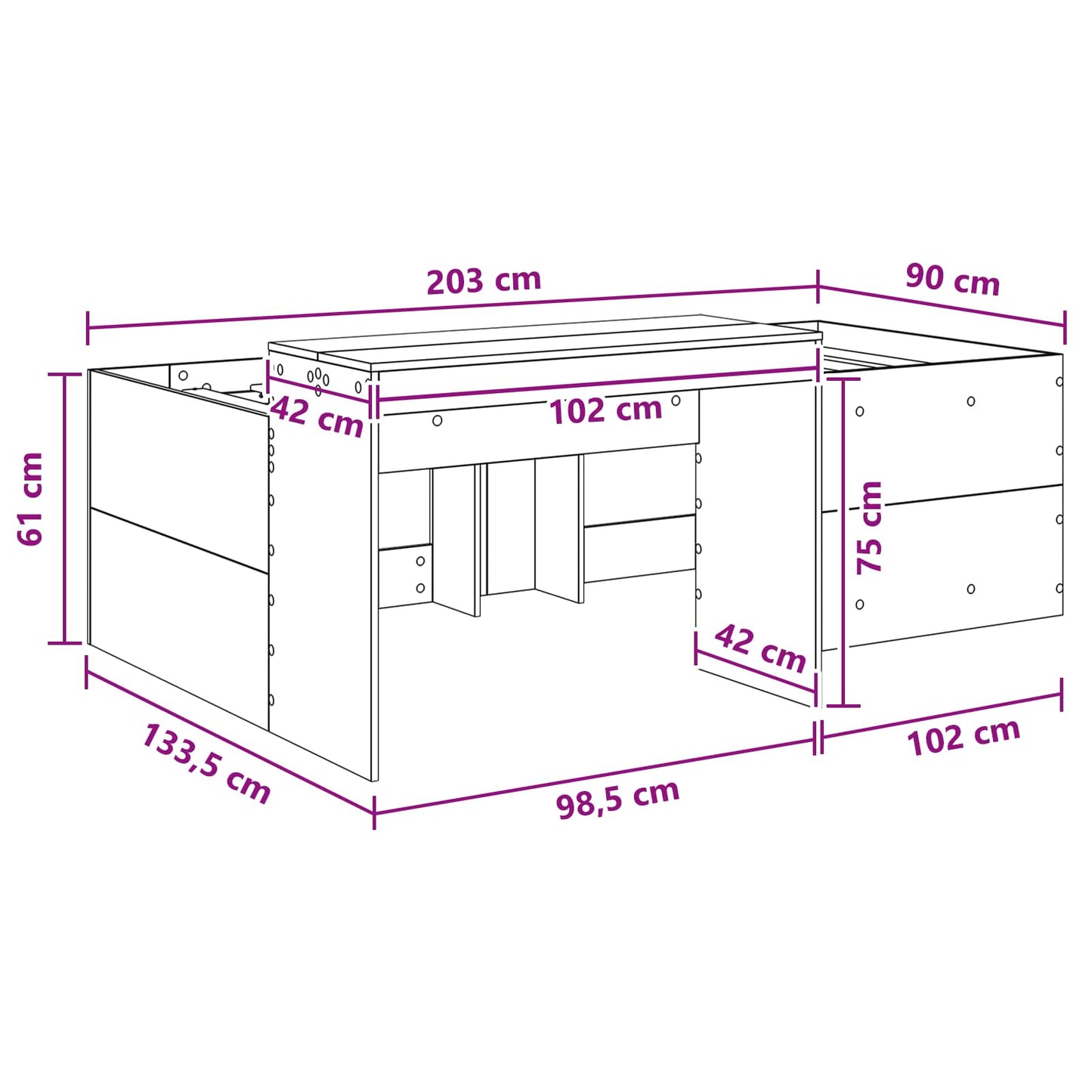 Hochbett mit Schreibtisch für Kinder Schwarz 90 x 200 cm