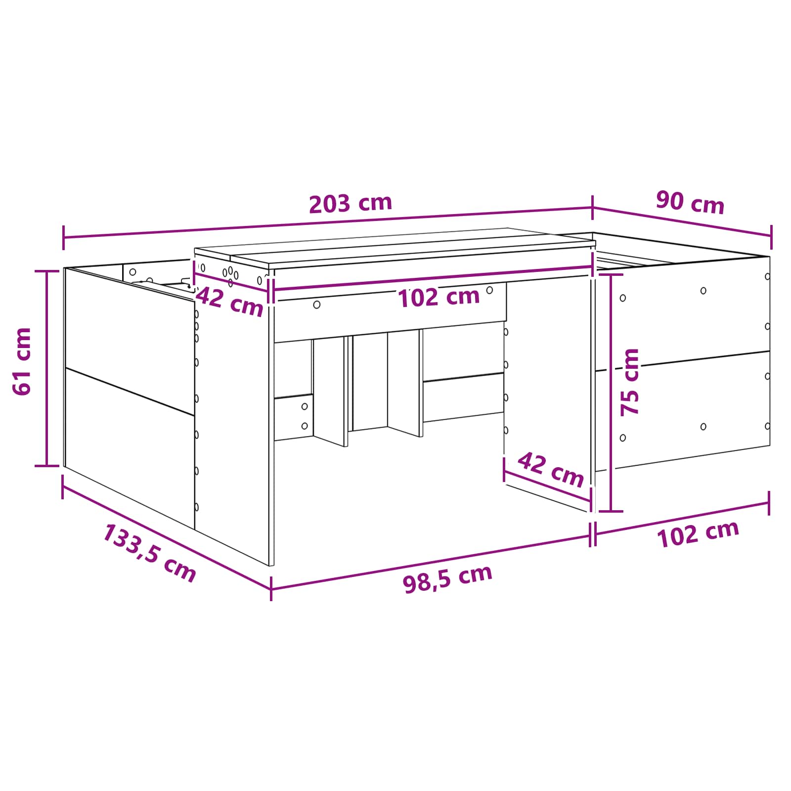 Hochbett mit Schreibtisch für Kinder Schwarz 90 x 200 cm