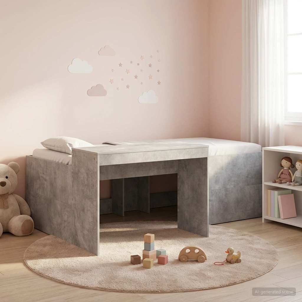 Hochbett mit Schreibtisch für Kinder Betongrau 90 x 200 cm