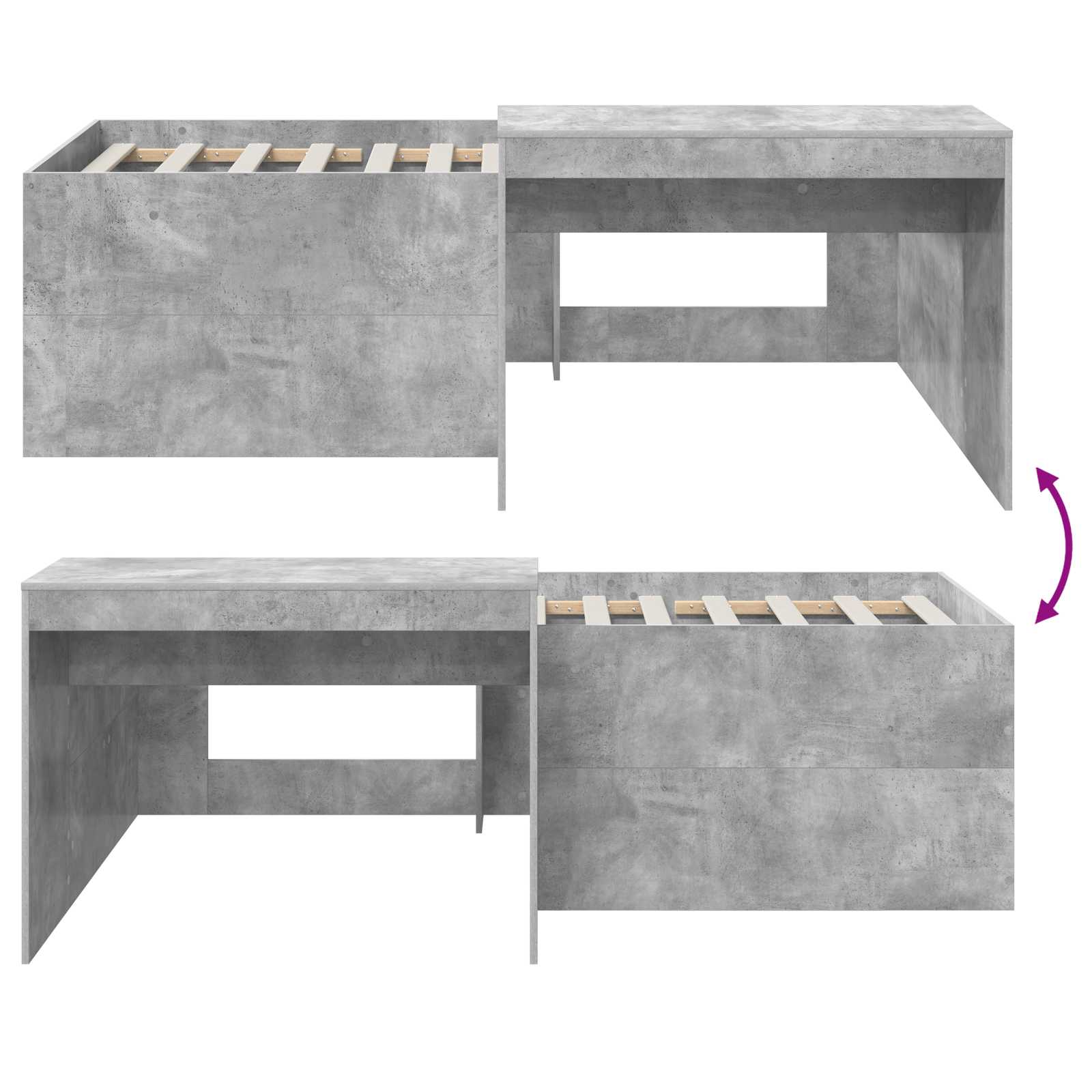 Hochbett mit Schreibtisch für Kinder Betongrau 90 x 200 cm