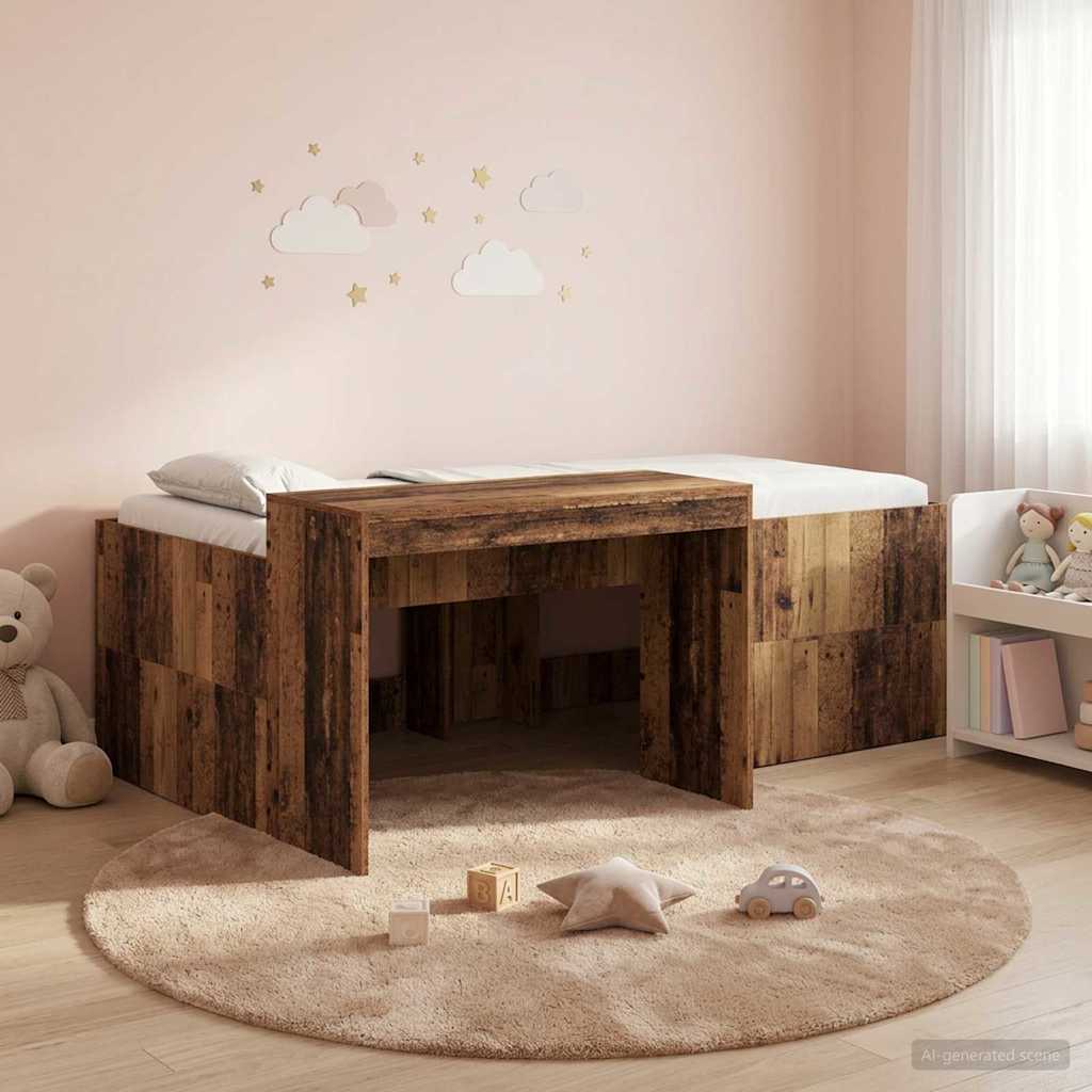 Hochbett mit Schreibtisch für Kinder Altholz 90 x 200 cm