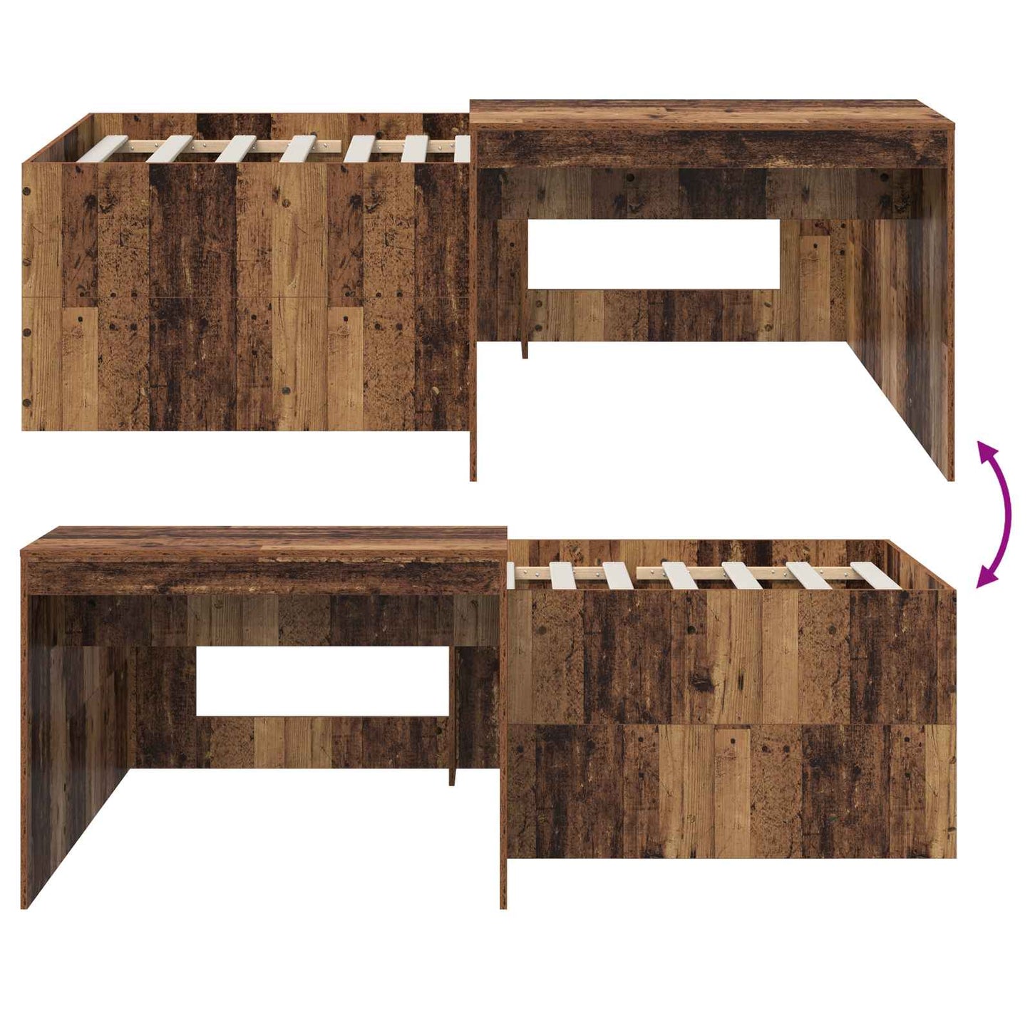 Hochbett mit Schreibtisch für Kinder Altholz 90 x 200 cm