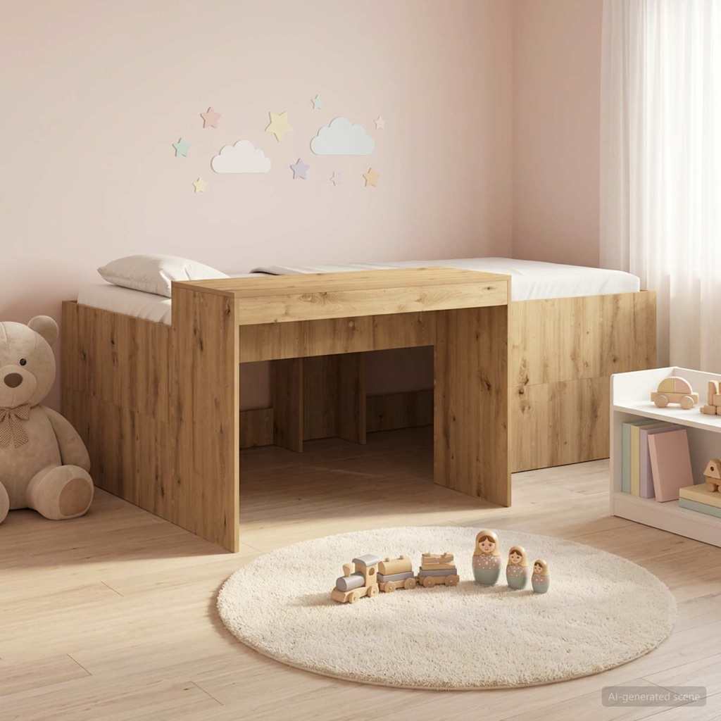 Hochbett mit Schreibtisch für Kinder Artisan-Eiche 90 x 200 cm