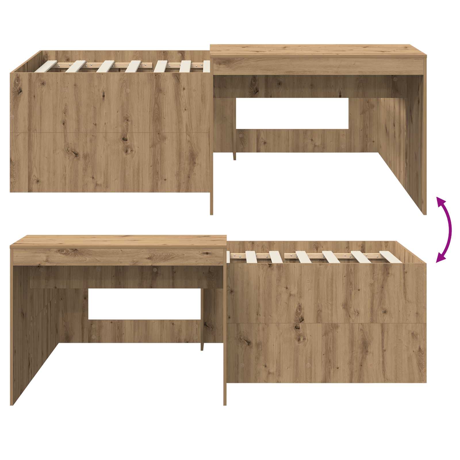 Hochbett mit Schreibtisch für Kinder Artisan-Eiche 90 x 200 cm