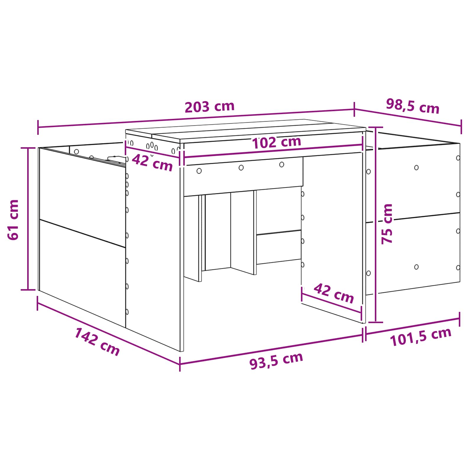 Hochbett mit Schreibtisch für Kinder Sonoma-Eiche 98,5 x 200 cm