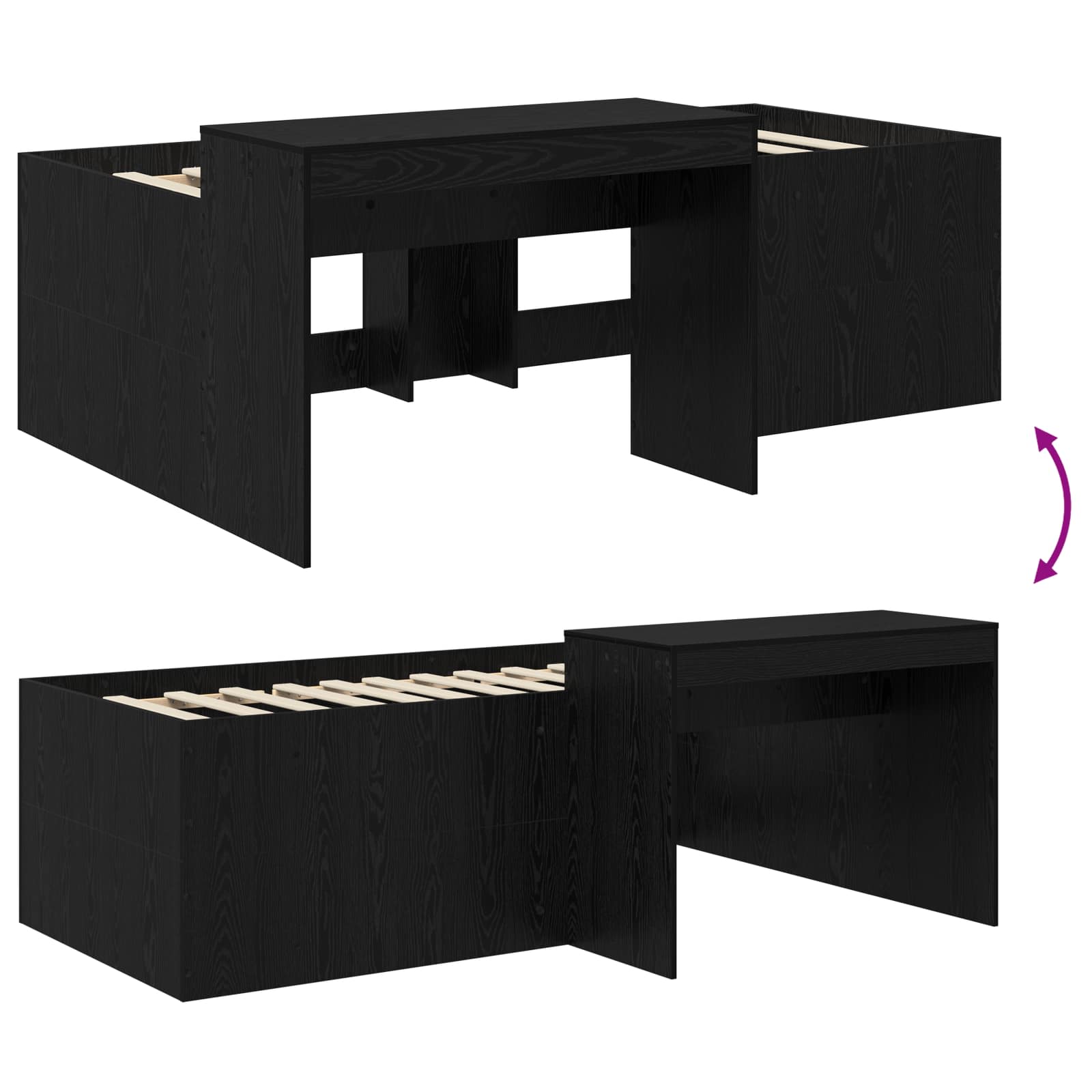 Hochbett mit Schreibtisch für Kinder Schwarz Holzwerkstoff