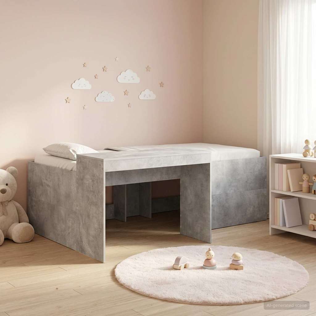 Hochbett mit Schreibtisch für Kinder Betongrau Holzwerkstoff