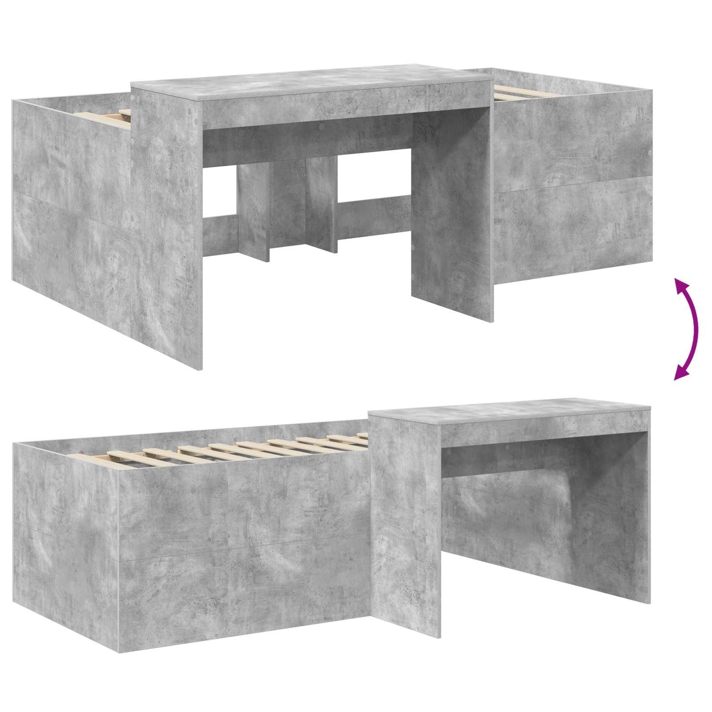 Hochbett mit Schreibtisch für Kinder Betongrau Holzwerkstoff