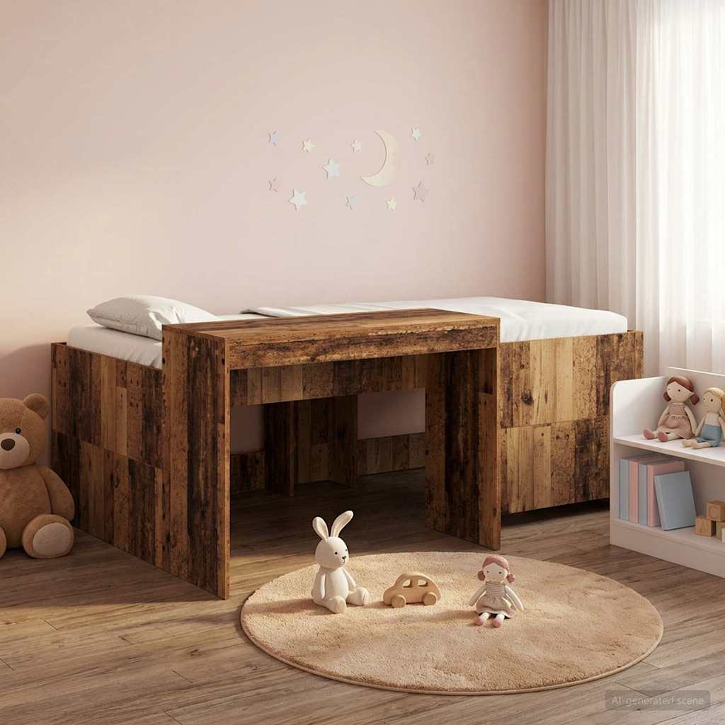 Hochbett mit Schreibtisch für Kinder Altholz Holzwerkstoff