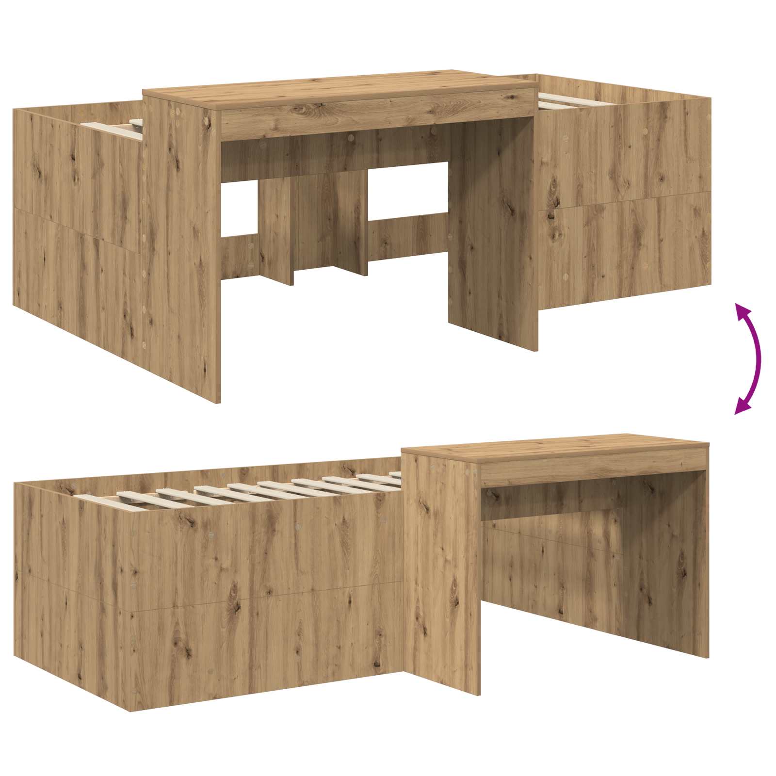 Hochbett mit Schreibtisch für Kinder Artisan-Eiche