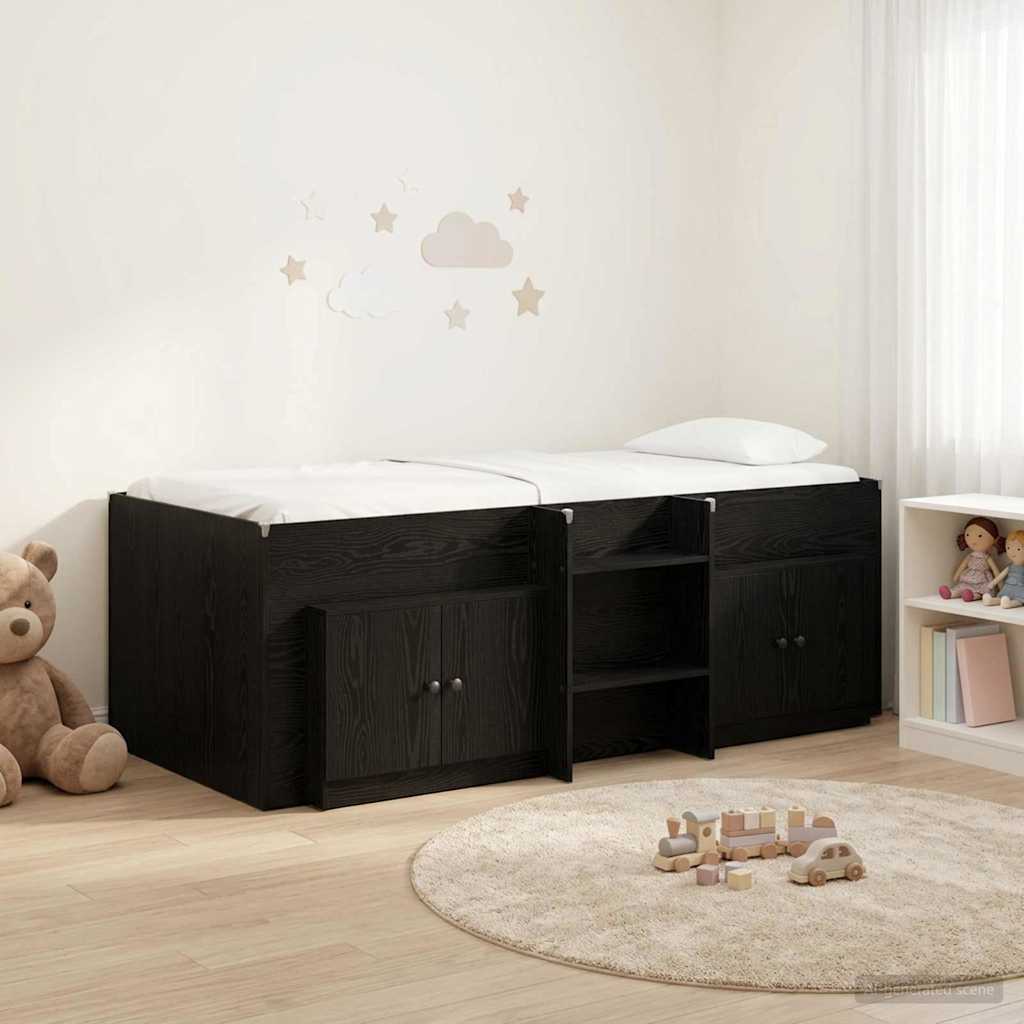 Loft Bettgestell mit Schrank 3 stk. Schwarz Holzwerkstoff