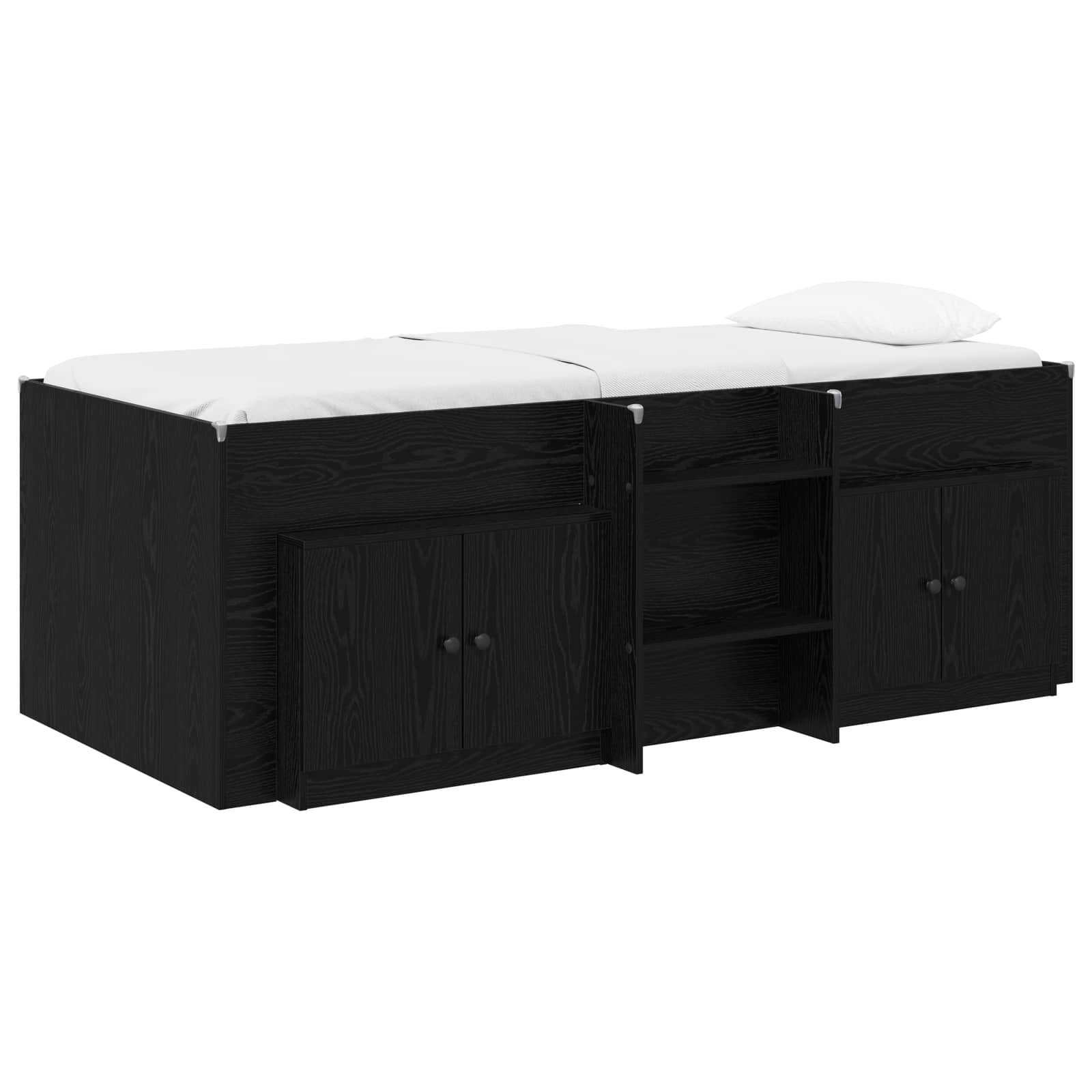 Loft Bettgestell mit Schrank 3 stk. Schwarz Holzwerkstoff