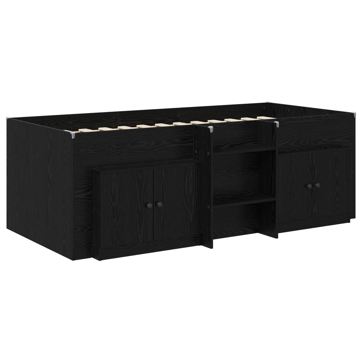 Loft Bettgestell mit Schrank 3 stk. Schwarz Holzwerkstoff