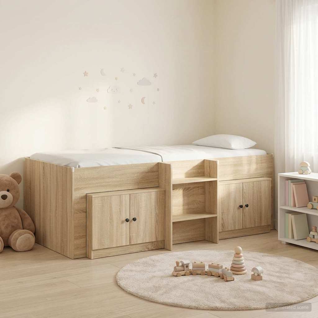 Loft Bettgestell mit Schrank 3 stk. Sonoma-Eiche Holzwerkstoff