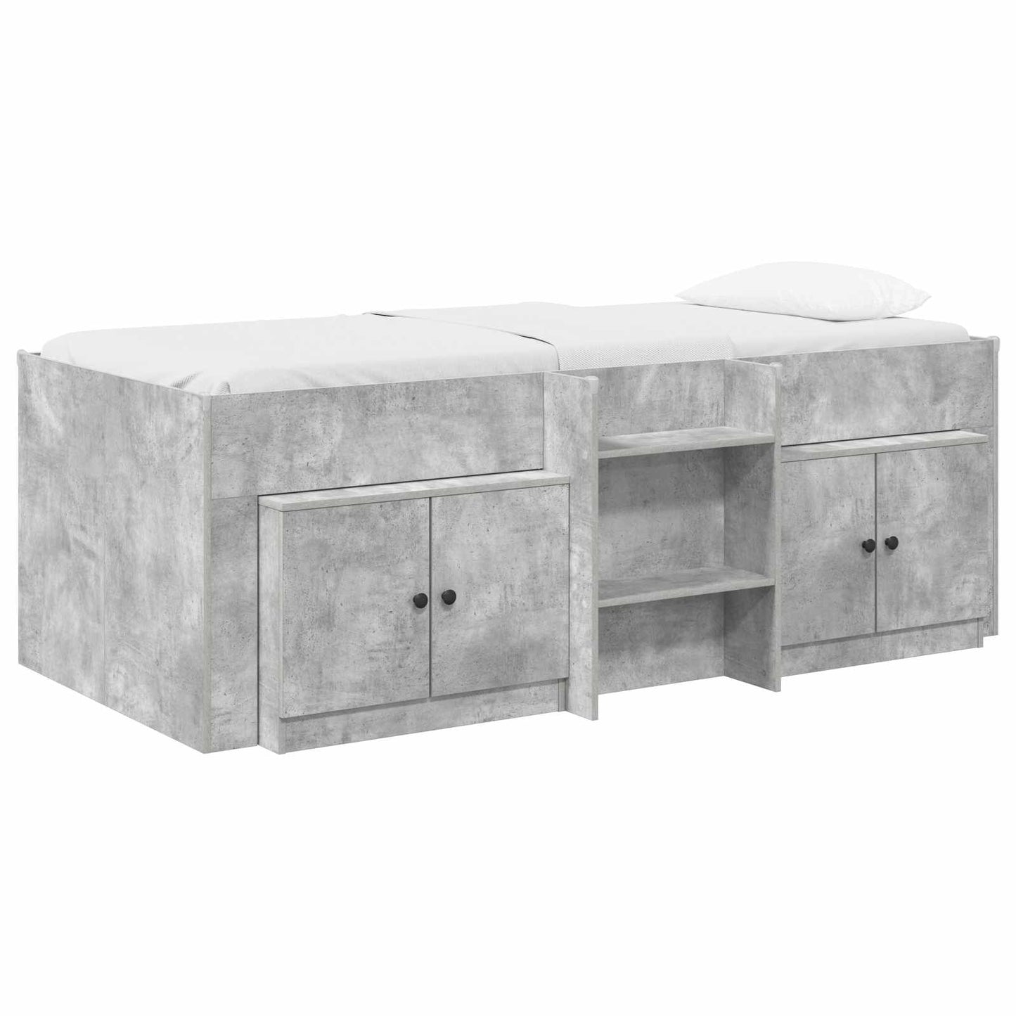 Loft Bettgestell mit Schrank 3 stk. Betongrau Holzwerkstoff