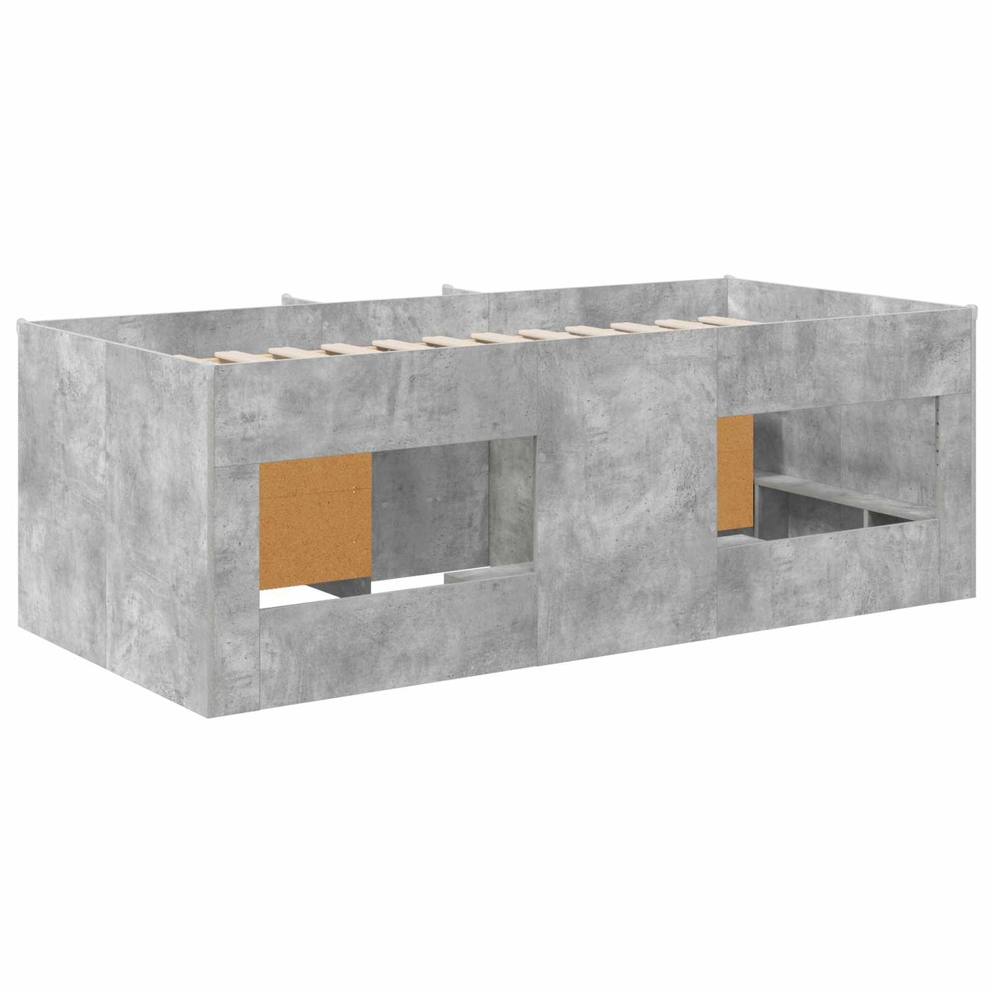 Loft Bettgestell mit Schrank 3 stk. Betongrau Holzwerkstoff