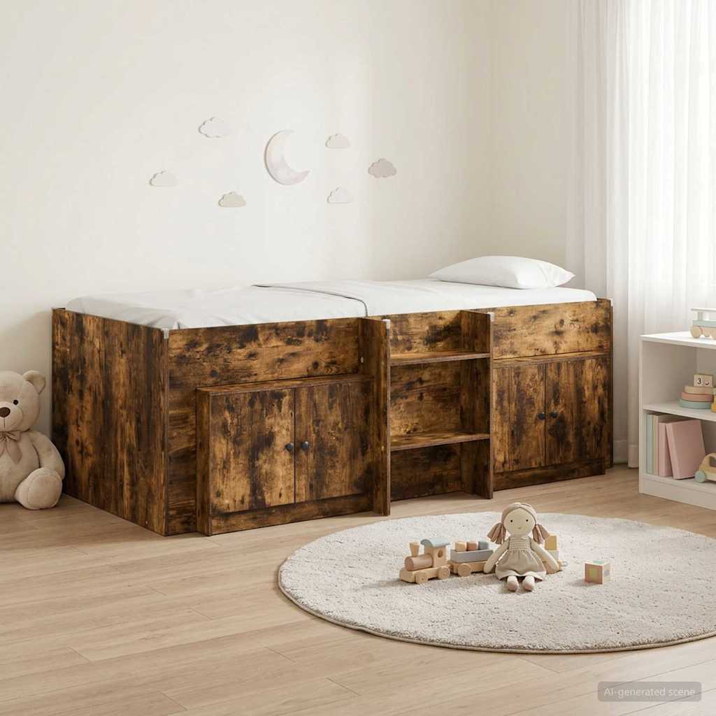 Loft Bettgestell mit Schrank 3 stk. Räuchereiche Holzwerkstoff