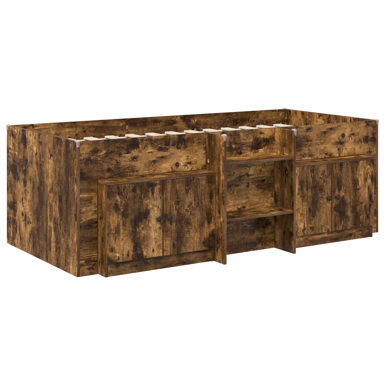 Loft Bettgestell mit Schrank 3 stk. Räuchereiche Holzwerkstoff