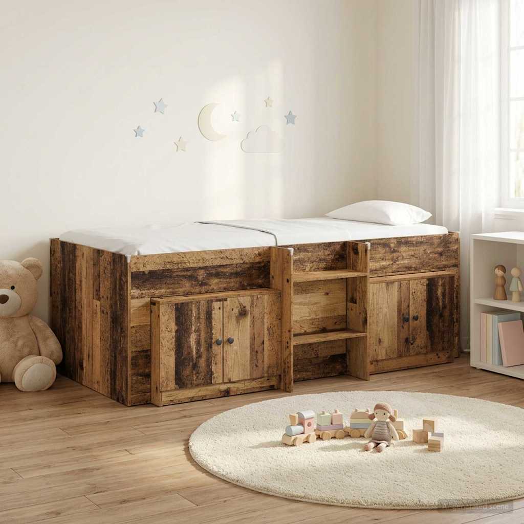 Loft Bettgestell mit Schrank 3 stk. Altholz Holzwerkstoff