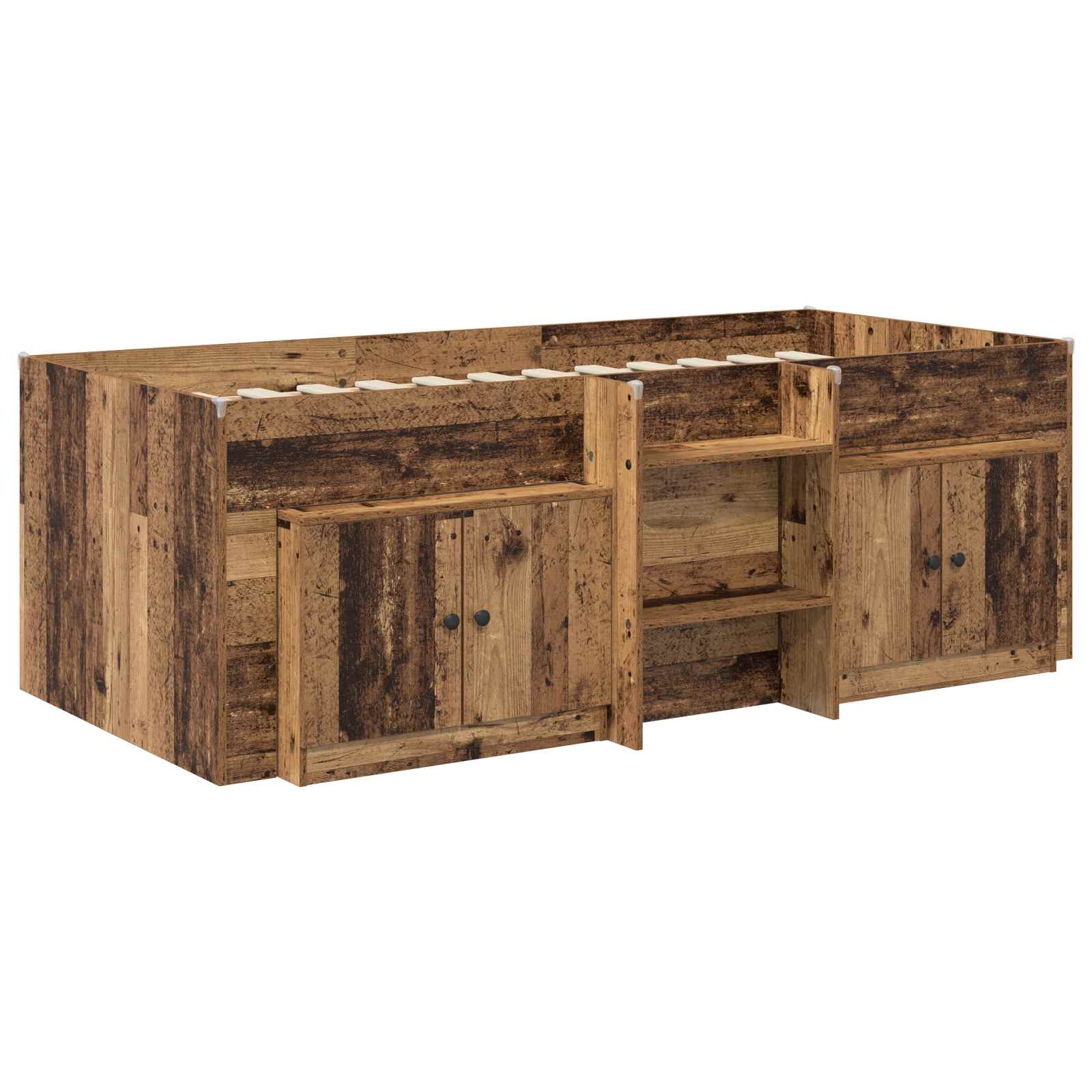 Loft Bettgestell mit Schrank 3 stk. Altholz Holzwerkstoff