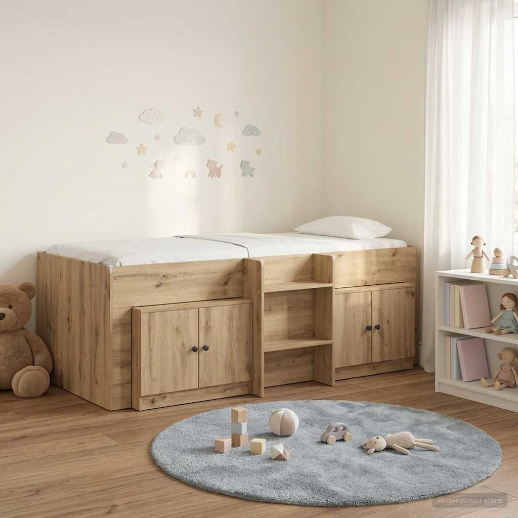 Loft Bettgestell mit Schrank 3 Stk. Artisan-Eiche Holzwerkstoff