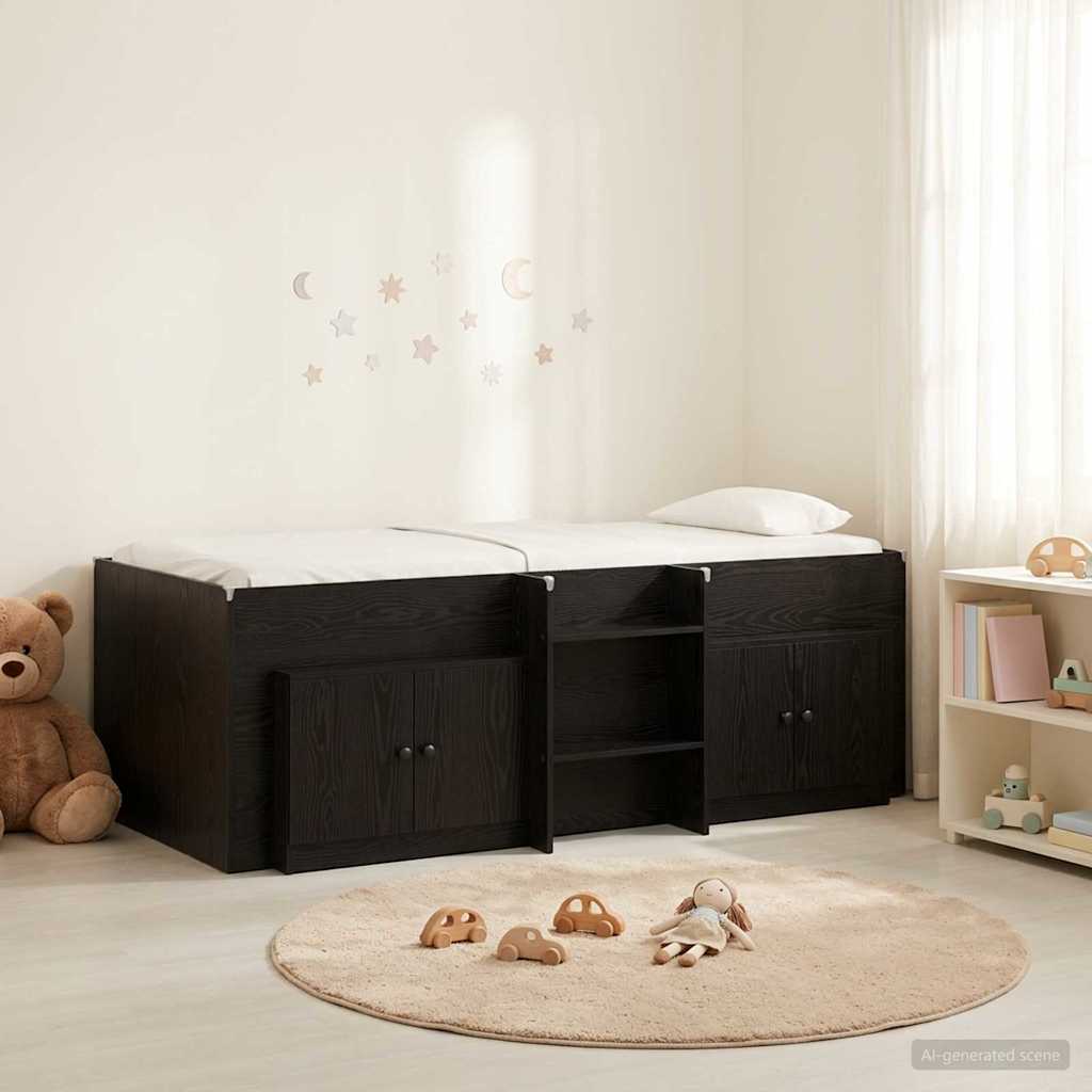 Loft Bettgestell mit Schrank 3 stk. Schwarz Holzwerkstoff